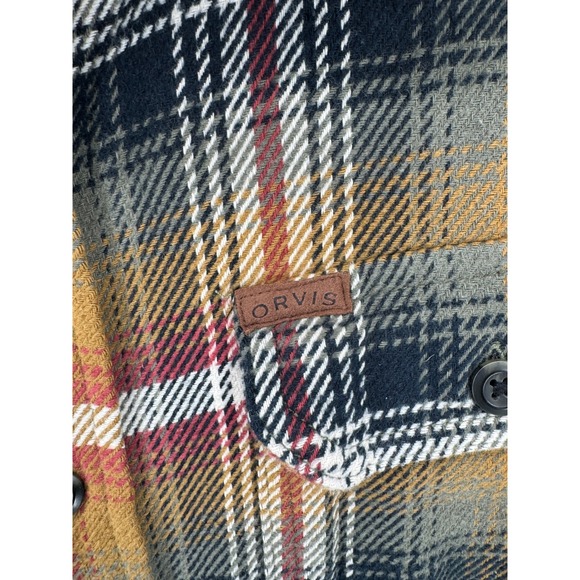 Orvis Mens Plaid Flannel Shacket Large Heavy Pocket‎ Shirt Browns Outdoors - Picture 13 of 15